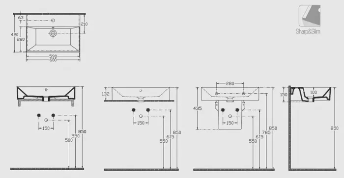 Раковина накладная Isvea SistemaZ Frame 10SF50060SV-2C серый