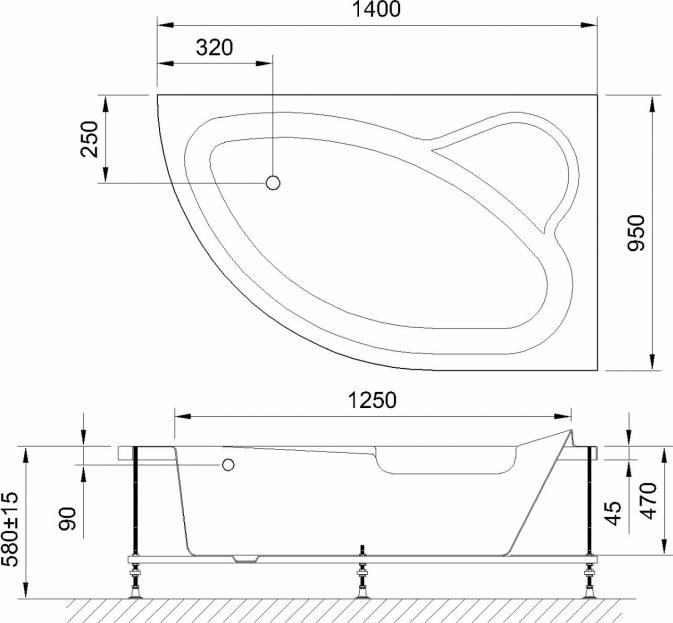 Акриловая ванна Royal Bath Alpine Standart 140х95 см RB819103ST-R с гидромассажем
