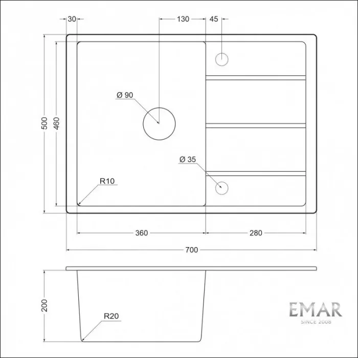 Кухонная мойка Emar Quartz EMQ-1700.Q Барит бежевый
