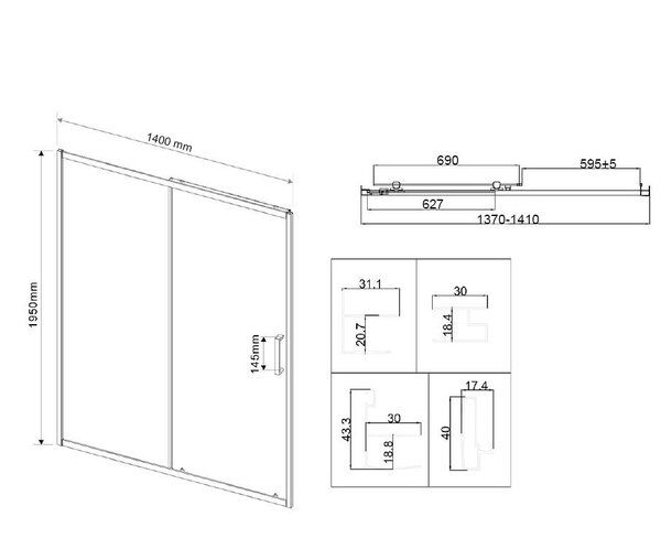 Душевая дверь Vincea City VDS-5CT140CLB 140x195 см, черный, стекло прозрачное