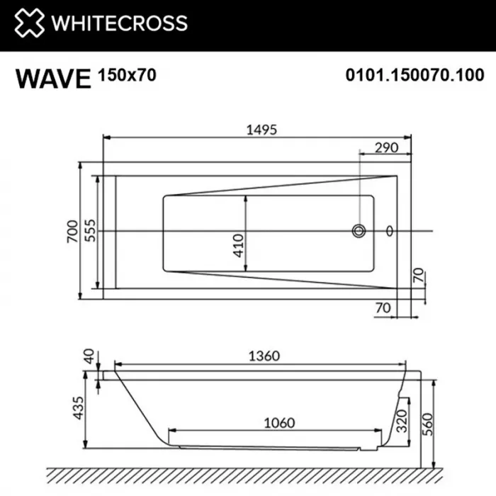 Акриловая ванна Whitecross Wave 150х70 0101.150070.100.RELAX.BR белый
