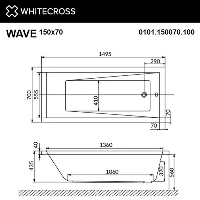 Акриловая ванна Whitecross Wave 150х70 0101.150070.100.SOFT.BR белый