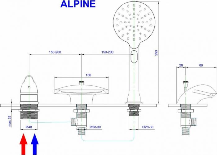 Смеситель на борт ванны Royal Bath Alpine RB2102, хром