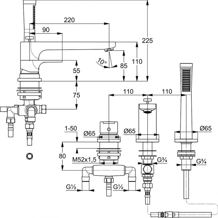 Смеситель на борт ванны Kludi Zenta SL 484480565, хром