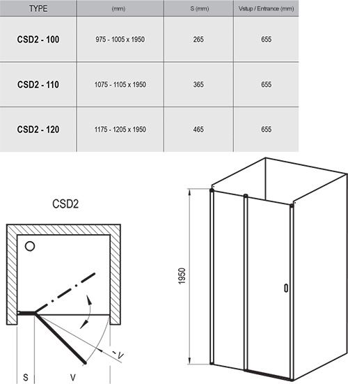 Душевая дверь Ravak Chrome CSD2-110 белый+транспарент 0QVDC100Z1