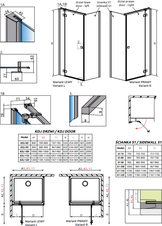 Дверь для душевого уголка 90 см Radaway Essenza New KDJ door 90 L 385044-01-01L стекло прозрачное