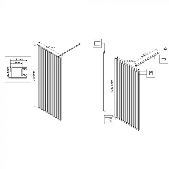 Душевая перегородка Vincea Walk-In HP Art VSW-1HP900FLB 90 см, черный матовый, стекло рифленое