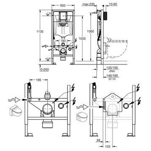 Инсталляция с клавишей смыва Grohe 118890 с унитазом с сиденьем микролифт