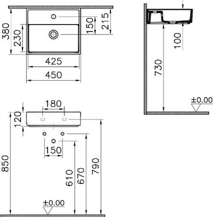 Раковина Vitra ArchiPlan 45 7400B003-0001, белый