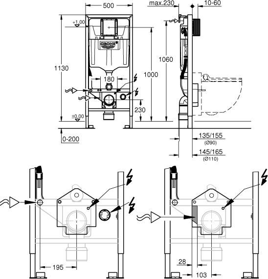 Комплект Подвесной унитаз Grohe Sensia Arena 39354SH0 с феном + Инсталляция Grohe Rapid SL Sensia 39112001 с системой удаления запахов + Кнопка смыва