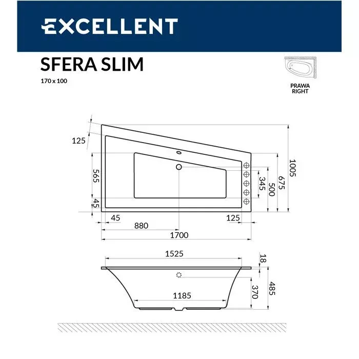 Акриловая ванна Excellent Sfera 170х100 WAEX.SFP17S.SOFT.GL золото, белый