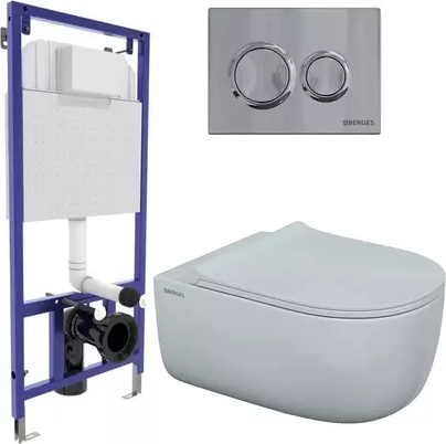 Комплект Berges Wasserhaus 043302 инсталляция Novum + унитаз Ego XL Rimless + кнопка O3 хром глянец