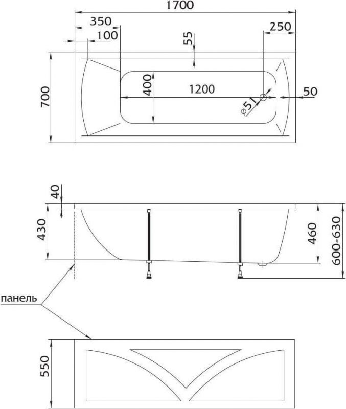 Акриловая ванна Creto Modalia 170x70 см 9-17070, белый