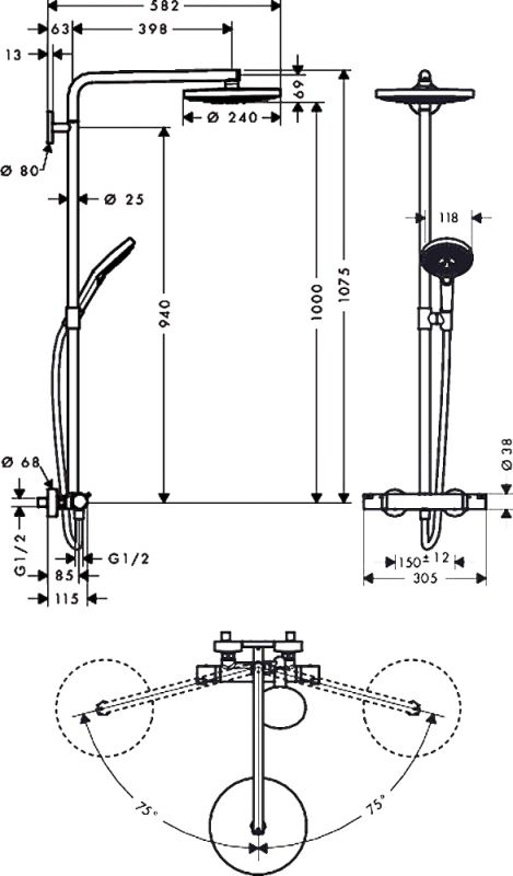 Душевая стойка Hansgrohe Raindance Select S 240 2jet 27129000 Showerpipe, хром