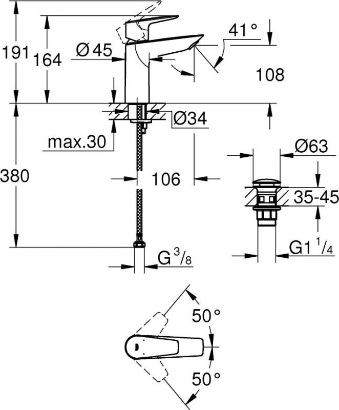 Смеситель для раковины Grohe BauEdge 23901001, хром