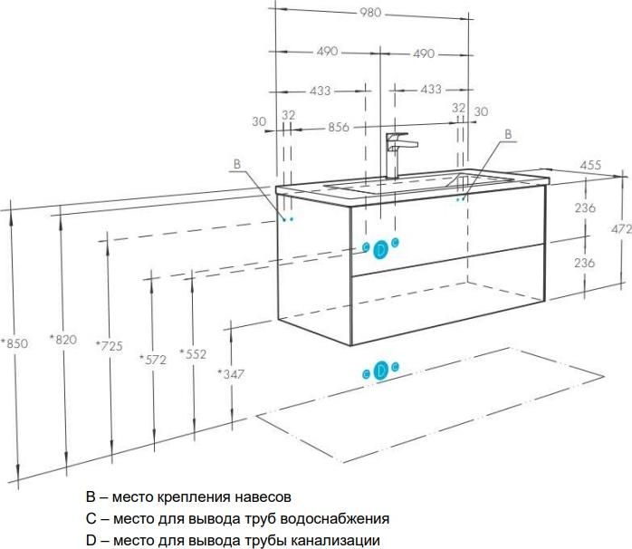 Тумба с раковиной Aquaton Сохо 100 1A2582K2AJ010, белый глянец