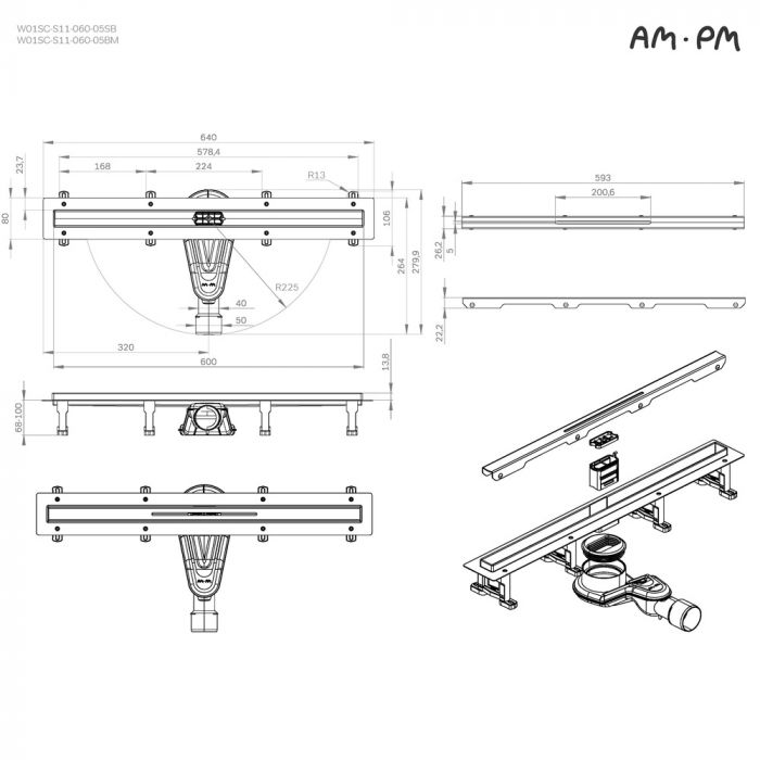 Душевой трап AM.PM MasterFlow 60 W01SC-S11-060-05BM черный
