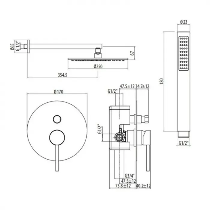 Душевая система Gattoni Circle Two 9190/PDNS серый