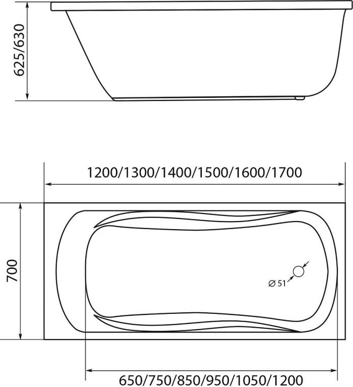 Акриловая ванна Creto Classio 150x70 см 10-15070, белый