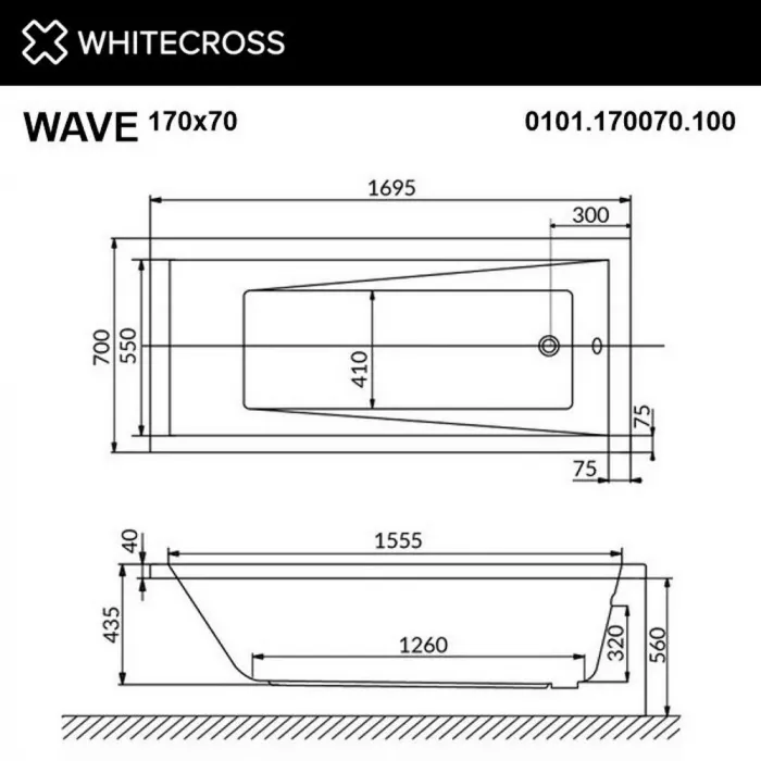 Акриловая ванна Whitecross Wave 170х70 0101.170070.100.RELAX.CR белый