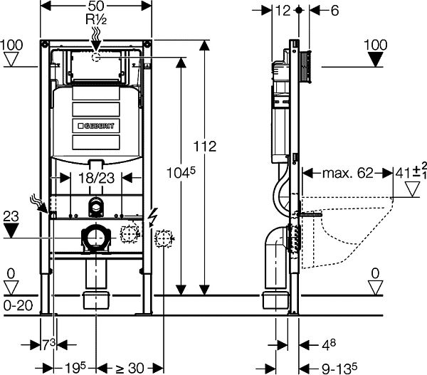 Комплект GEB30011003480 Geberit + beWash Minimal унитаз подвесной безободковый с сиденьем микролифт белый + инсталляция Geberit Duofix + кнопка смыва Geberit Sigma 01 белый + комплект креплений к стене для инсталляций Geberit Duofix