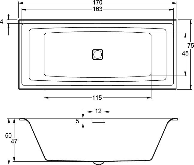 Акриловая ванна Riho Still Square 170x75 LED B100035005, заполнение через перелив
