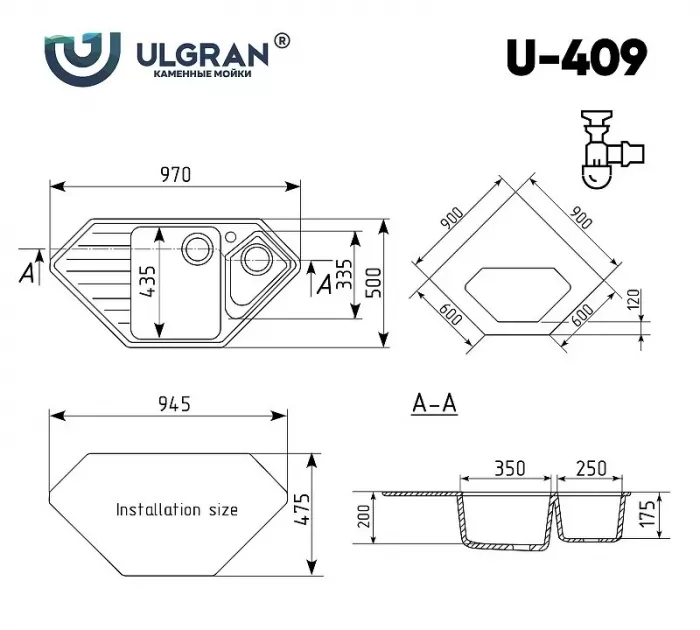 Кухонная мойка Ulgran U-409 U-409-345 коричневый