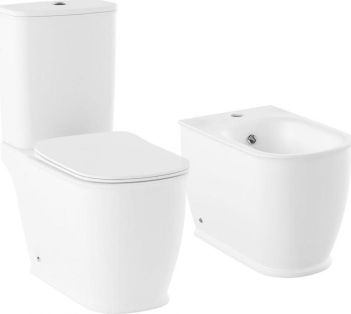 Комплект 2 в 1 Lavinia Boho Bell Pro 21030001 унитаз-компакт безободковый с сиденьем микролифт + напольное биде, белый