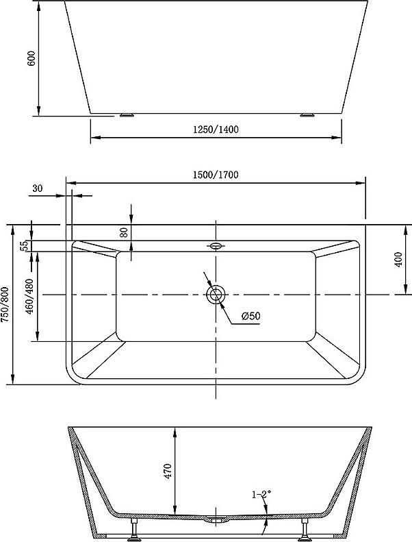 Акриловая ванна Vincea 170x80 VBT-425-1700, белый
