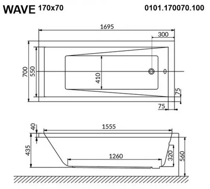 Акриловая ванна Whitecross Wave 170х70 0101.170070.100.ULTRANANO.CR хром, белый