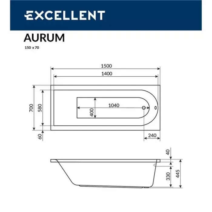 Акриловая ванна Excellent AURUM 150х70 WAEX.AUR15.HYDRO+.CR хром, белый