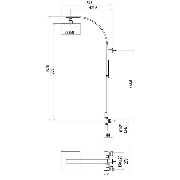 Душевая система Gattoni Programma Doccia KIT/TS25C0 с термостатом. хром
