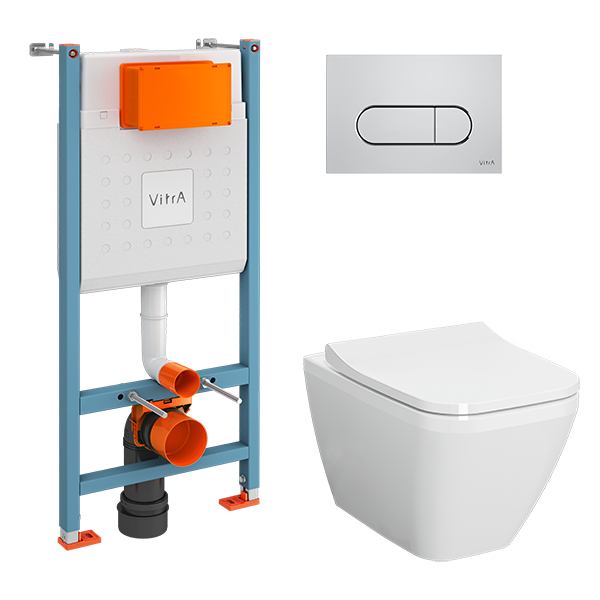 Комплект унитаза с инсталляцией VitrA Integra Square 9856B003-7207, хром
