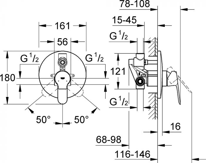 Смеситель Grohe BauEdge 29079000 с внутренней частью