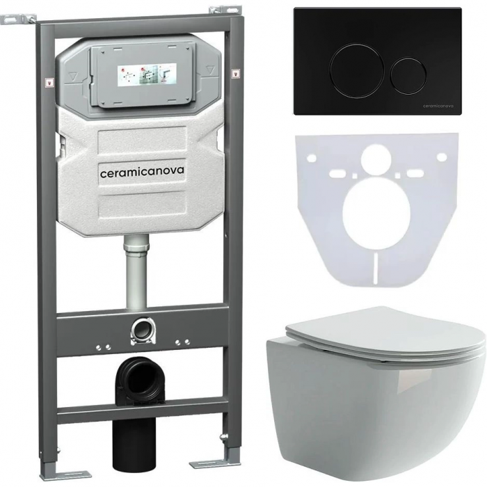 Комплект инсталляция с подвесным унитазом Ceramica Nova Forma CN3009_1001B_1000 с сиденьем микролифт и черной клавишей смыва