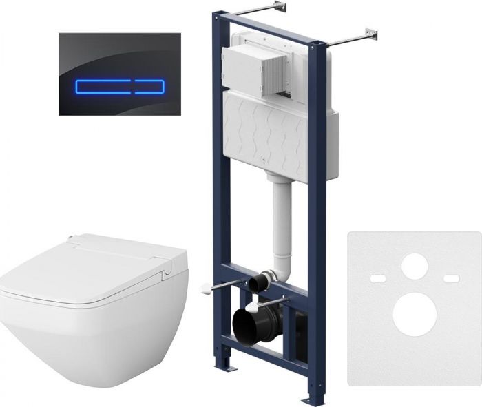 Комплект унитаза с инсталляцией AM.PM Inspire V2.0 FlashClean IS450A38.CCC50A с электронным сиденьем микролифт с функцией биде и черной клавишей смыва