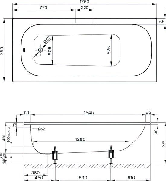 Стальная ванна Bette Form 2949-000 AD PLUS AR 175x75 с антискользящим самоочищающимся покрытием