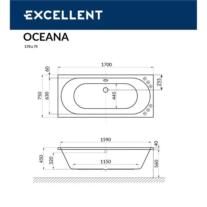 Акриловая ванна Excellent Oceana 170х75 WAEX.OCE17.SOFT.CR хром, белый