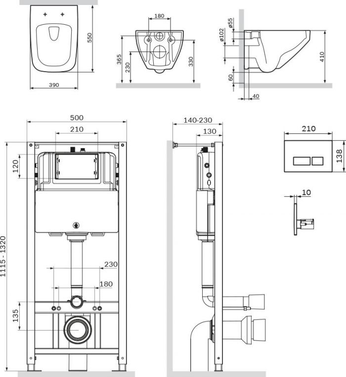 Комплект унитаза с инсталляцией AM.PM Inspire V2.0 FlashClean IS47051.50A1700 с сиденьем микролифт и клавишей смыва хром