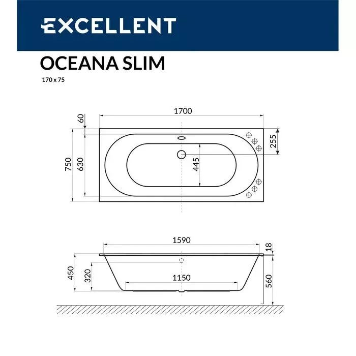 Акриловая ванна Excellent Oceana 170х75 WAEX.OCE17S.ULTRA.CR хром, белый
