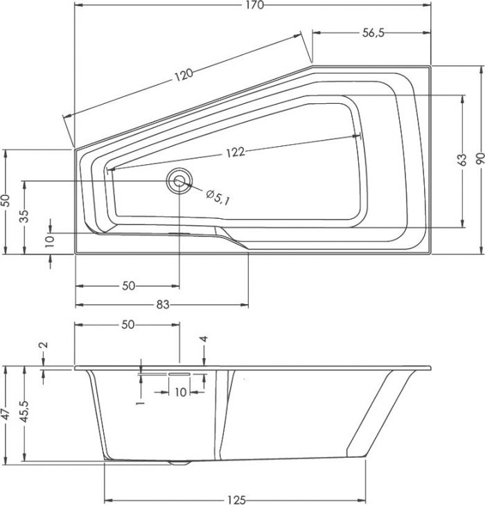 Акриловая ванна Riho Rething Space B113001005 R, 170x90