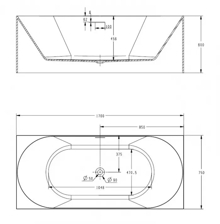 Акриловая ванна Abber 170х75 AB9281 белый