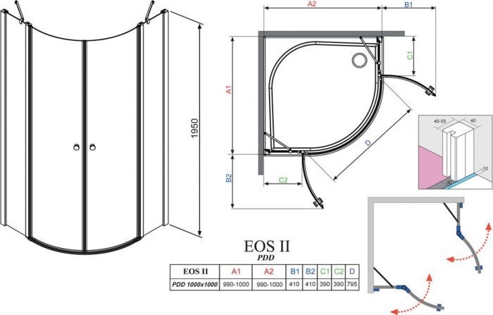 Дверь для душевого уголка Radaway EOS II PDD 100 L