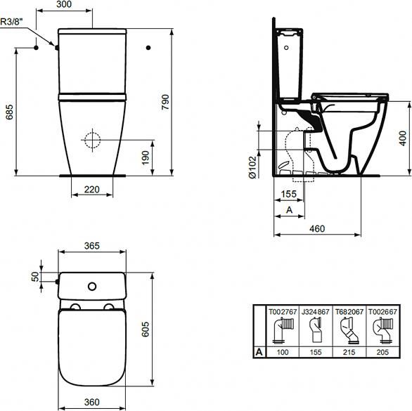 Унитаз-компакт Ideal Standard I.Life S T459601 без бачка и сиденья, белый