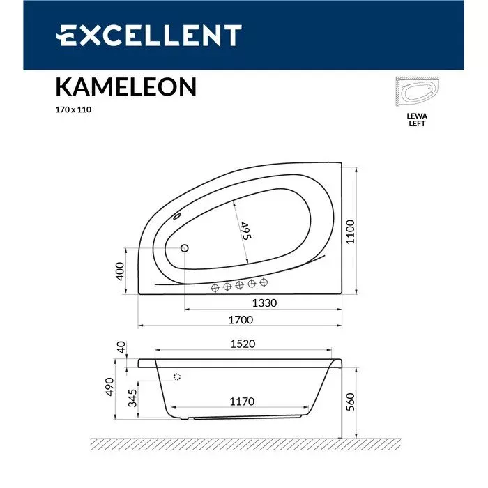 Акриловая ванна Excellent Kameleon 170х110 WAEX.KML17.ULTRA.BR бронза, белый