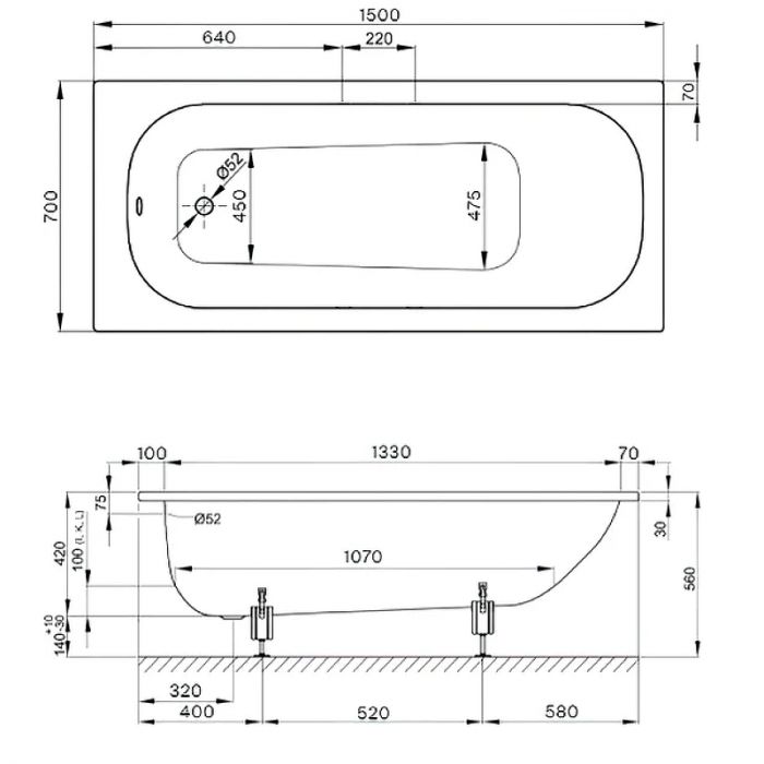 Ванна Bette Form 2020 2941-000 AD PLUS 1500х700х420 мм, с шумоизоляцией, BetteGlasur Plus, белый