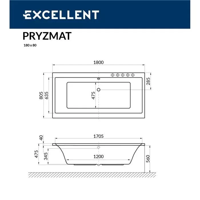 Акриловая ванна Excellent Pryzmat 180х80 WAEX.PRY18.RELAX.BR бронза, белый