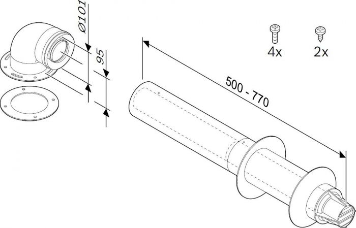 Дымоход Bosch AZ 389 60/100 мм (высота: 0770 м) с коленом 90&deg