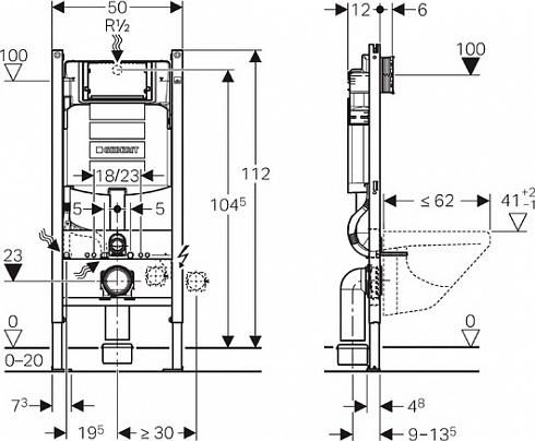 Комплект инсталляции Geberit Duofix UP320 111.300.00.5 с подвесным унитазом Geberit Acanto 500.600.01.2 и крышкой сиденьем 500.605.01.2 с микролифтом