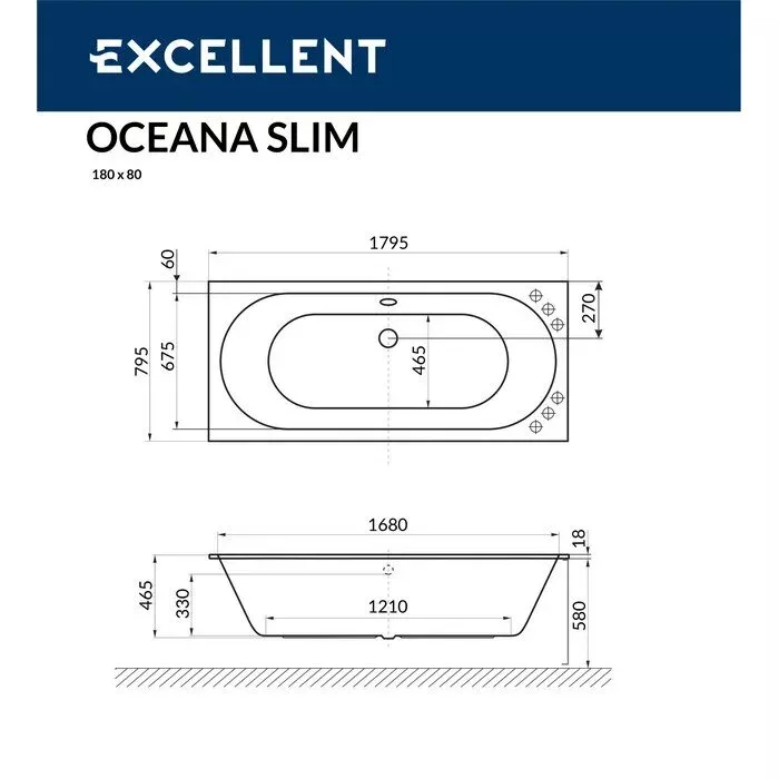 Акриловая ванна Excellent Oceana 180х80 WAEX.OCE18S.RELAX.CR хром, белый